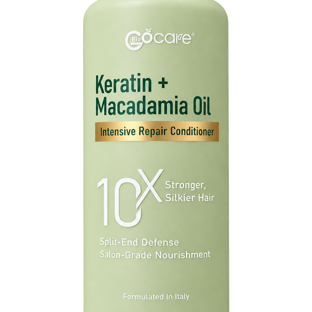 Gocare Intensive Repair kondicionierius su keratinu ir makadamijų aliejumi, greito poveikio atkuriamasis kondicionierius 1000 ml.