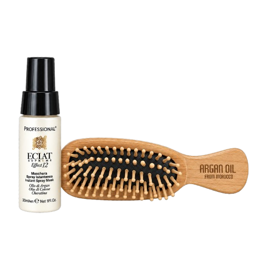 RINKINYS Eclat Supreme Instant spray mask 12 in 1 – nenuplaunama purškiama plaukų kaukė 30 ml. + Plaukų šepetys